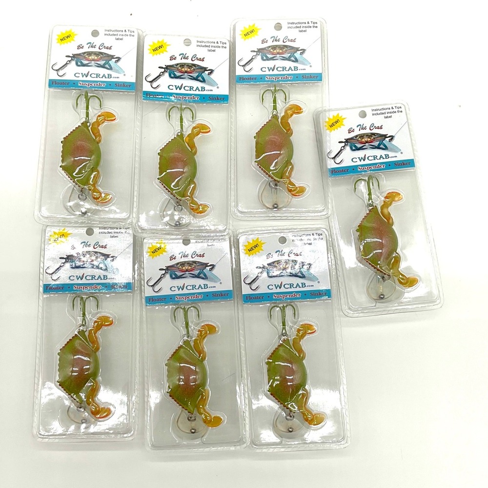 Lot of 7 BTC Lures Be The Crab Fishing Lures Saltwater Inshore Green Tan NEW